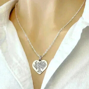 Tree of life heart necklace silver hippy jewelry for women